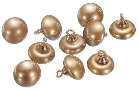 QUARKZMAN 10 Stück 16L Runde Braune Faux-Perlenknöpfe 10mm 3/8 | Gold Metall Schaft Nähknöpfe, Ersatz DIY Kleine Knöpfe, für Nähen Kleidung Braut Hochzeitskleid DIY Handwerk