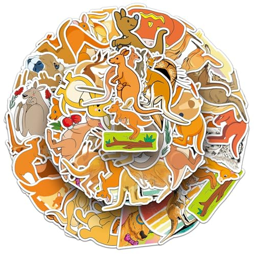 50Pcs Cute Cartoon Sticker Kangaroo Stickers Vinyl Decals Aesthetic Stickers for Water Bottles Laptop Suitcase Luggage Cup Mobile Phone Skateboard Decor for Teens Adult