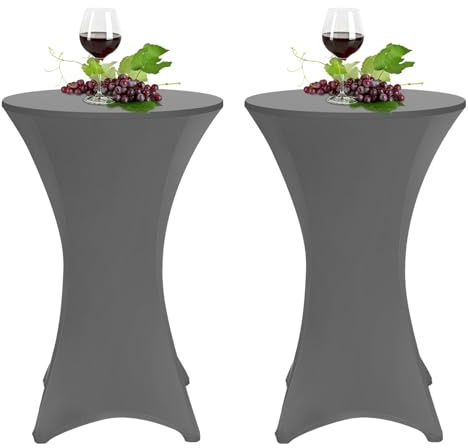 Jopassy 2er-Set Grau Ø70-75 Stretch Stehtischhusse mit Verstärkung im Fußbereich, Maschinenwäsche hochwertige Stehtischhusse Stretch-Husse für Bistrotisch