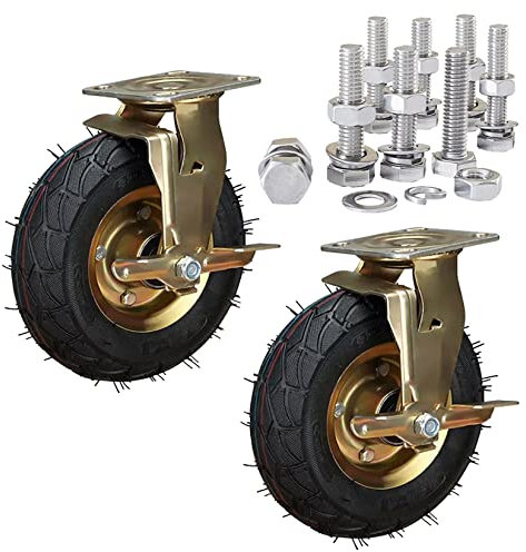 Juego de 2 Ruedas giratorias neumáticas de Goma de 200 mm y 250 mm, con Doble rodamiento, Resistentes, industriales, con Capacidad de Carga de 115 kg, para carros y Bancos de traba
