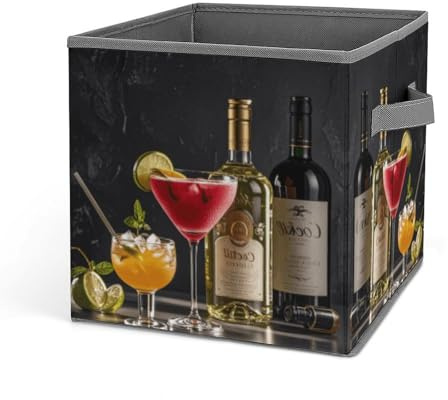 Cesto portaoggetti durevole pieghevole bicchieri da cocktail e bottiglie di vino stampa contenitori in tessuto cubo organizzatore con maniglia per ripostiglio ripostiglio
