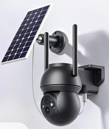Xega Solar WiFi Camera Outdoor Wireless, 2K PTZ CCTV Camera with Rechargeable Battery & Solar Panel, Color Night Vision, PIR Motion Detection, 2-Way Audio Spotlight & Siren, TF/Cloud Sttorage IP66