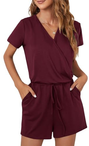 CLOUSPO Women Ladies Playsuit Jumpsuits Dungarees for Women Summer V Neck Casual Short Mini Rompers Playsuit with Pockets