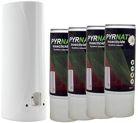 Insecticide à Base de Pyrèthre en Aérosol 4x400ml, Avec Diffuseur Automatique Murale, Anti-mouches, Moustiques, Punaise de Lit Efficace contre les insectes volants et rampants. (5)