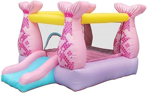 Hoppborg Hus trampolin, Uppblåsbar hoppborg med rutschkana och studsmatta 280x215x195cm
