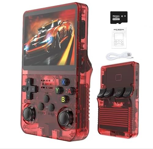 R36S retro handhållen spelkonsol, 21 000 HD-spel mini retro videokonsol, 3,5 tums IPS-skärm, bärbar arkad videospelkonsol present till vuxna (röd)