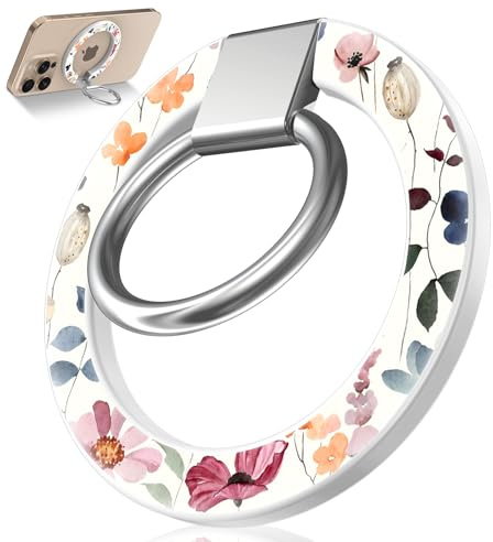 Toycamp Phone Grip Ring Holder Compatible with MagSafe - Magnetic Phone Grip Stand Women Cute Painting Removable Rotatable Magnet Accessories for iPhone 16 Pro Max/16/15/14/13/12 Series, Water Floral
