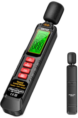 Decibelímetro - Dispositivo de medición de ruido | Escala A 30-130 dB Memoria de datos Pantalla LCD Retroiluminación para Entorno Prueba Auditiva Construcción