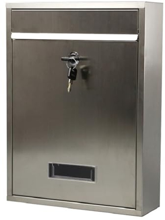 BeiJingYZ Buzon Exterior de Acero Inoxidable con Cerradura, Buzón Vertical de Pared, Buzones de Correos Colgante de Metal para Casa, Oficina y Escuela, 26x9x35 cm