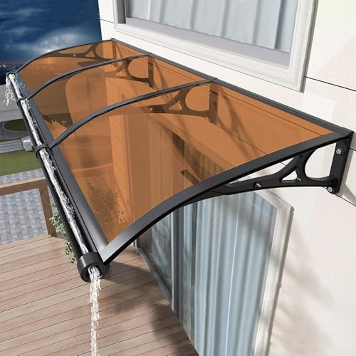 Auvent en aluminium de 100 x 300 cm – Housse de porte d'entrée et de terrasse marron avec rainure de drainage pour protéger les fenêtres et les terrasses de la pluie et du soleil