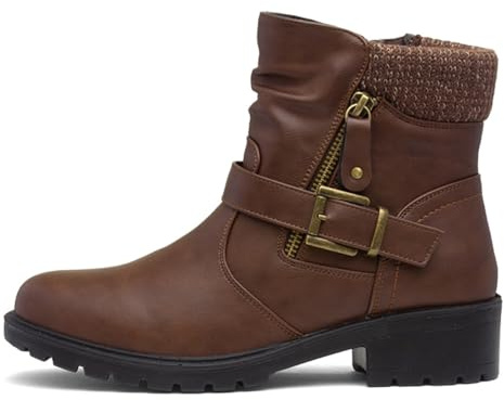 Lilley Womens Brown Knitted Collar Ankle Boot - Size 8 UK - Brown