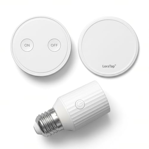 LoraTap Casquillo de Bombilla Inalámbrico con Mando a Distancia, Adaptador E26/E27 para Lámparas de Techo, Armarios y Lámparas con Cadena, Base Enchufable, Interruptor de Luz Inalámbrico, 60W Máx
