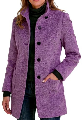 Wollmantel Damen Winter Mantel Lang Wintermantel Elegante Damenmantel Casual Tweed Übergangsjacke Einfarbig Freizeitjacke Stehkragen Jacke Mit Knöpfen Winterjacke Frauen Mit Taschen Wolljacke