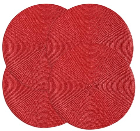IlGruppone Set 4 Sottopiatti Natalizi Rotondi Ø38 cm Tovagliette Decorazione Tavola in Poliestere Intrecciato Sottopiatti Eleganti per Natale e Capodanno - Bordeaux