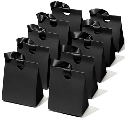 Vitalizart Kleinen Geschenktüten Set mit Bandgriffen, Schwarze Papiertüten zum Verpacken von Geschenken für Mädchen, Kindergeburtstage, Brautpartys, Weihnachtsgeschenke, 15 cm x 9 cm x 18,5 cm