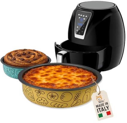 Teglia Antiaderente in Alluminio per Friggitrice ad Aria AkitaInk - Riutilizzabili per Airfryer e Forno, Ideali per Cottura Senza Olio, Disponibili in Vari Formati e Forme (Conica 19 cm)