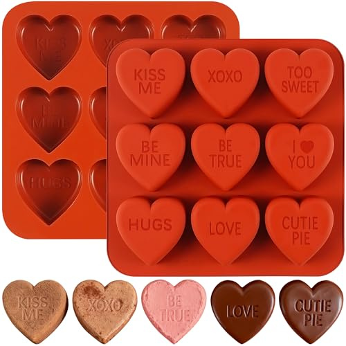 Wilewir 2Pcs Large Conversation Heart Mold for Baking, 9-Cavity Conversation Heart Shape Chocolate Cake Molds Silicone for Cake, Chocolate, Candies, Ice Cubes, Wax Melts