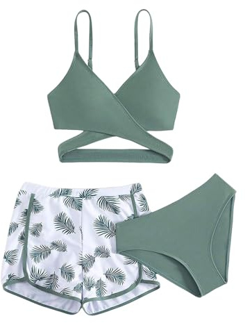 Madchen Bikini Cover Up,3-Teiliger Badeanzug FüR MäDchen Hohe Taille Bikini-Sets Mit ÜBerzug
