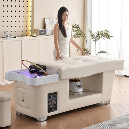 Lit de Lavage de Cheveux pour Salon de Spa, bac à shampoing avec Circulation d'eau et Station de Massage de la tête, Blanc