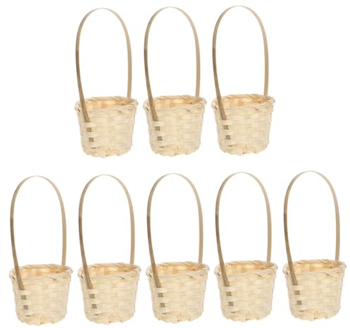 NOLITOY Set di 8 Cesti Intrecciati in Bambù Khaki per Fiori Freschi e Artificiali, Cesto Portaoggetti a Forma Unica, Stile Moderno e Rustico per Picnic e Decorazioni