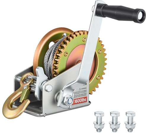 VEVOR Cabrestante Manual de 726kg, Cabrestante para Remolque de Barco con Manivela, Cable de Acero 10 m, 2 Velocidades Conmutables, Trinquete Bidireccional de 3 Posiciones para Motos Acuáticas Lanchas