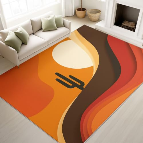 Generisch Tappeto boho con cactus stampato a macchina per la stanza dei giochi, per camera da letto, camera da letto, ufficio, lavabile, 60 x 90 cm