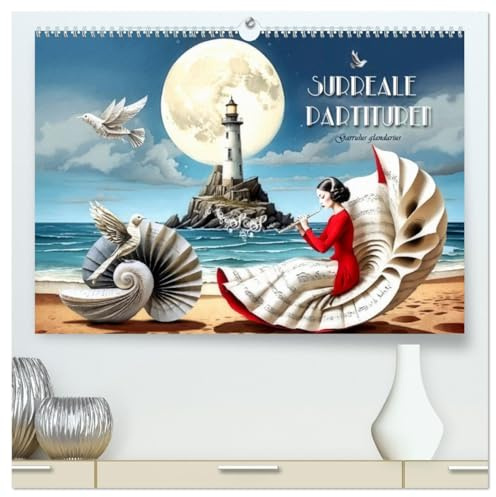 Surreale Partituren (hochwertiger Premium Wandkalender 2026 DIN A2 quer), Kunstdruck in Hochglanz: Fantastische Szenen aus Notenpapier (CALVENDO Kunst)