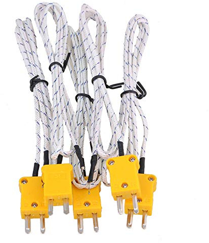CNBTR Metal 1 Meter K-Type Measuring Thermocouple Probe Sensors with K Type Mini Connector Set of 5