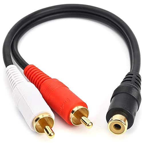 JSJ RCA Female to 2 RCA Male Y-Cable Stereo Audio Cable with OFC Conductor Dual Shielding Gold Plated Metal Shell Flexible PVC Jacket (0.2M/0.5FT)