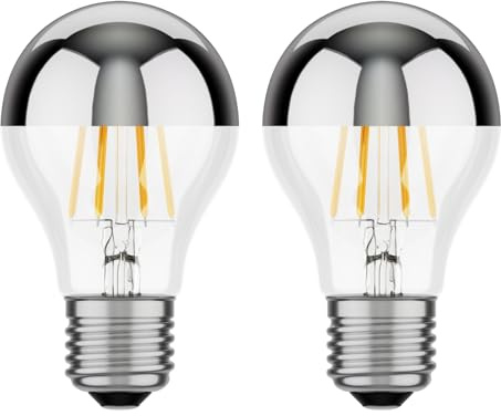 ledscom.de 2x E27 LED Leuchtmittel, A60, warmweiß (2700 K), 6 W, 667lm, Kopfspiegel (silber)