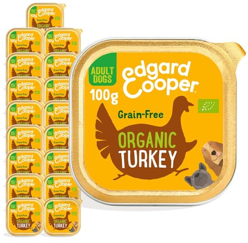Edgard & Cooper Bio Getreidefreie Hundenassfutterschalen (Bio Truthahn 17x100g), natürliches Hundefutter im Becher für ausgewachsene Hunde, frisches Fleisch, proteinreich, hypoallergen, ohne