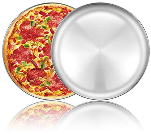 Deedro Pizza Baking Pan 12 Inch Stainless Steel Round Tray - Oven Sheet, Crisper, Healthy Cooking Pan for Pizza, 2 Pack