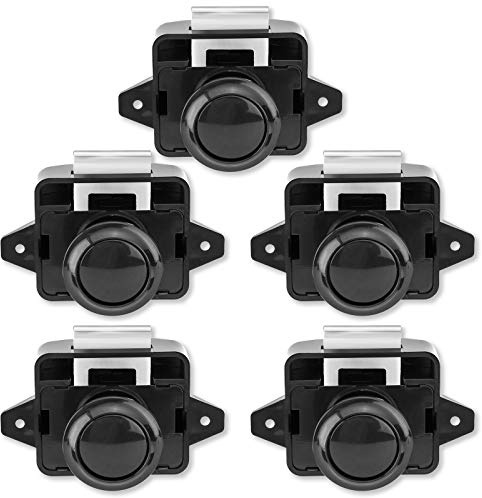 LESOLEIL Cerradura Armario Camper - Boton Cierre con Pulsador para Cajones Puerta de Armario para Caravana, Autocaravana, Bote, Yacht, Negro 5 Piezas