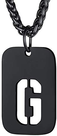 Bandmax Militärische Dog Tag Halskette Kette hohl Buchstabe G Erkennungsmarke mit Schwarz Weizenkette 55+5cm schlicht Initiale Modeschmuck für Männer