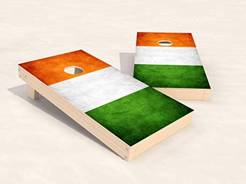Wicked Wood Games Kornloch-Set | Irland-Flagge | 90 x 60 cm | Tailgate größe | inkl. 2 Bretter + 2 x 4 grüne & orange Taschen | Vinyl-Finish für den Außenbereich