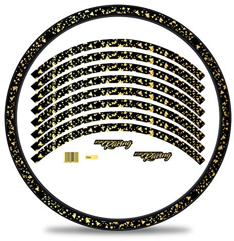 16-teiliges Set Felgenrandaufkleber Sticker für Fahrrad Felgen im Delta Design Komplett Set für 27 29 für Rennrad Mountainbike MTB Laufrad RX029 (Gold Metallic, Matt)