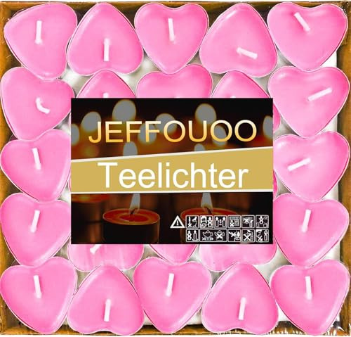 50 Herzförmige Kerzen Teelichter,Romantische Liebe Unparfümierte Teelichter Kerzen,Tropffrei & Langanhaltende Rauchlose Mini Teelicht-Kerzen für Stimmung,Romantische Deko,Pool,Hochzeit,Jubiläum(Rosa)