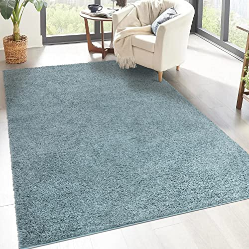 Carpet city Shaggy matta med hög lugg - 200 x 200 cm kvadratisk - turkos - lång lugg, vardagsrumsmatta, enfärgad enfärgad modern - fluffiga, mjuka mattor, sovrum, dekoration
