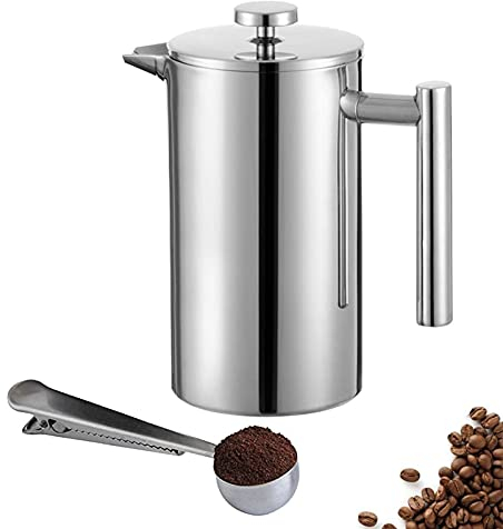 LTLWSH Cafetiere French Press Coffee Maker,Double Wall Stainless Steel Heat Resistant Tea Or Cafetiere Kettle, Includes Coffee Measuring Spoon, for Home, Office And Outdoor,750ml