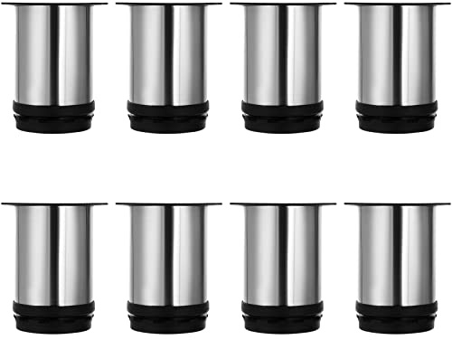 GOYADA Set med 8 justerbara möbelfötter 80 mm höjd skåpfötter, runda möbelben borstat rostfritt stål soffa ben bordsfötter, justerbar höjd 0–10 mm