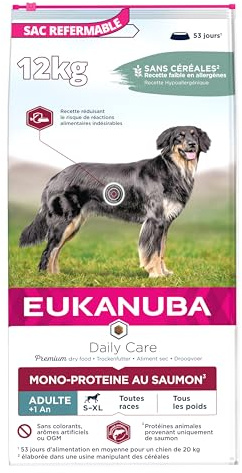 Eukanuba Daily Care Mono-Protein Hundefutter - Trockenfutter mit nur Lachs als tierischem Protein, allergenarme Rezeptur, 12 kg