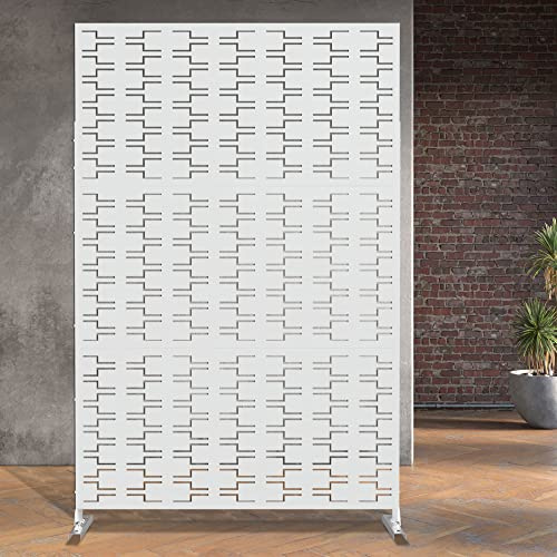 Elevens Free Decorative Privacy Screen with Stand, Outdoor Decor Privacy Fence Screen Metal Fence Panels, Outdoor Divider for Garden Patio Backyard, White-Brick (A-GE04009)