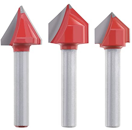 3 Piece V-Groove Router Bit Set 90° 60° Engraving Cutter with 6mm Shank Woodworking Carving Tool for Woodworking, Trimming, Slotting, Finishing Wood Projects