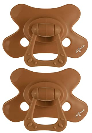 Difrax Tétine 18 Mois et Plus– Sucette Naissance avec Tétine Silicone – 18+ - Facile à Accepter - un Apport Optimal d'Air – Tutute Bébé 18-36 Mois – Marron/Cannelle – 2 Pièces