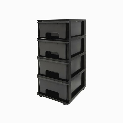 ABBAware Schubladenbox, Schubladen-Container auf Rädern, 4 große 17 Liter Schubladen, der Umwelt zuliebe aus recyclebarem PP Kunststoff, in schönen Farbvarianten, Rollcontainer, Organizer, Stapelboxen