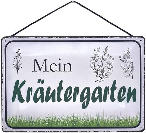 Cartel de chapa con cordón, 30 x 20 cm, cartel de jardín: Mein Herbal Garden - Blechemma