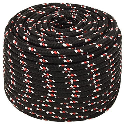 vidaXL Bootsseil Ankerleine Festmacher Tauwerk PP Leine Seil Tau Polypropylenseil Geflochten Flechtleine Schwarz 14mm 25m Polypropylen