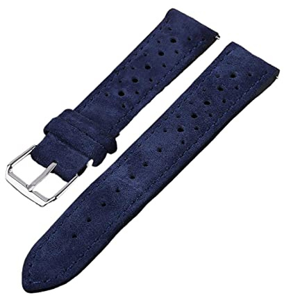 Chlikeyi Klockarmband äkta mocka läder 18-24 mm poröst andningsbart snabbfrigörande klockarmband för män kvinnor, 18 mm, Läder