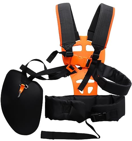 QKTYB Strimmer Harness, Adjustable Strimmer Harness Padded, Universal Double Shoulder Petrol Strimmer Strap, Heavy Duty Hedge Trimmer Harness for Brush Cutter Weed Trimmer