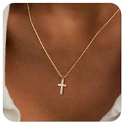 Poxtex Dainty Cross Necklace for Women 14K Cute Small Cross Diamond Pendant Jewelry Necklace Religious Christian Faith Gifts for Women Girls